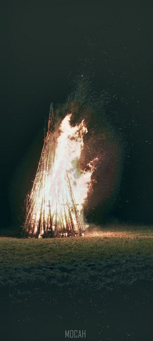 Large bonfire burning at night