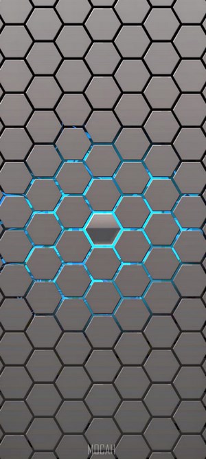 Symmetrical Black Metal Hexagonal Design with Blue Glow