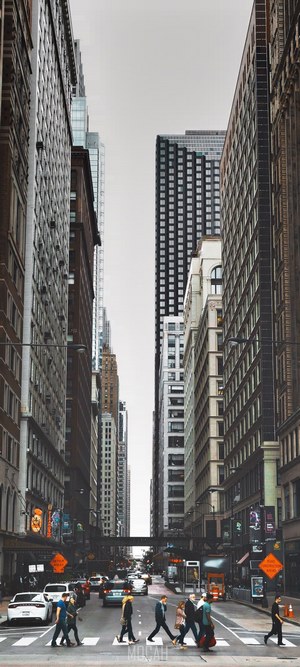 Pedestrians crossing a street in Chicago