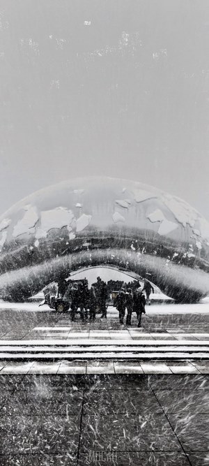 The Bean sculpture in Chicago during heavy snowfall