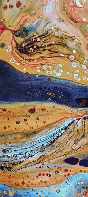 Abstract fluid art with orange and blue tones