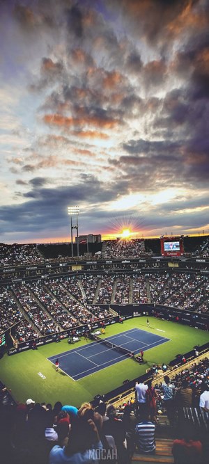 Tennis stadium at sunset