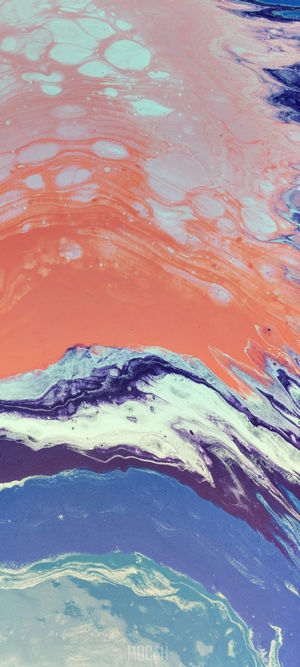 Abstract acrylic paint pour with pink, blue, and white colors