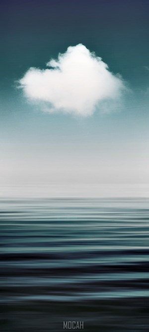 A single cloud floats above a stylized ocean horizon