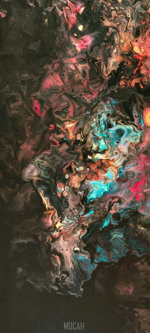 Abstract fluid art with red and teal colors