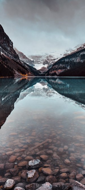 Lake Louise with Mountains and Rocky Shore
