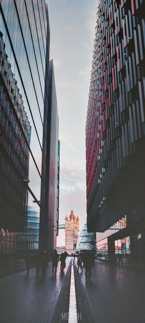 Tower Bridge between modern buildings in London