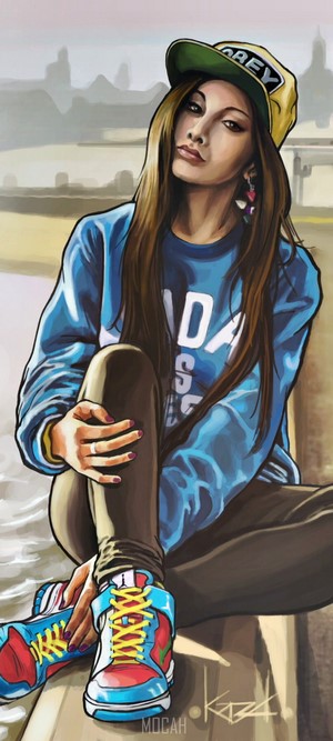 Woman wearing a blue sweatshirt and a cap