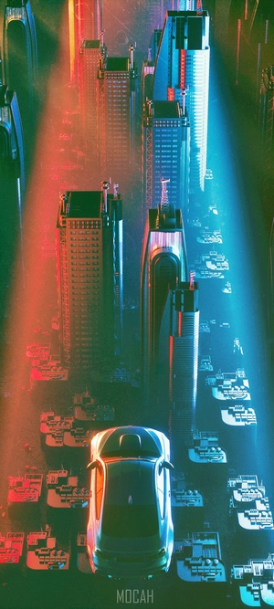 Cyberpunk city with futuristic vehicles and skyscrapers