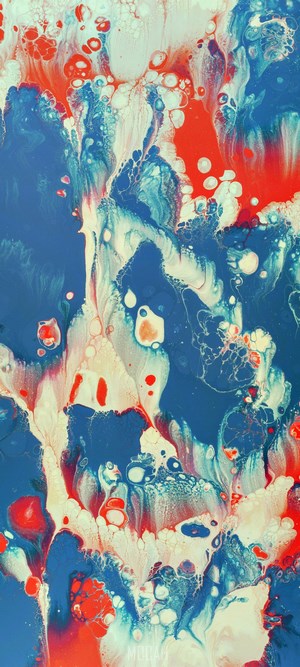 Abstract blue, red, and white fluid art pattern