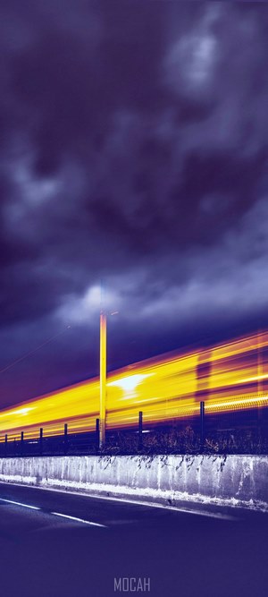 Light trails from a moving train at night