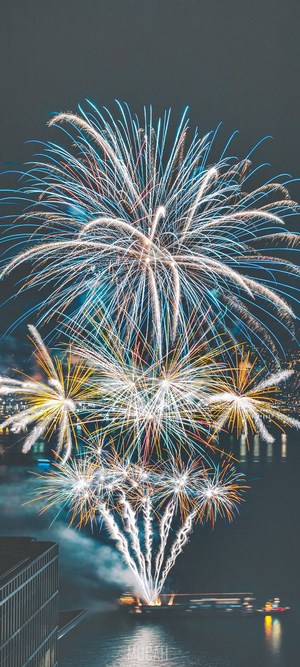 Fireworks Display Over Water at Night