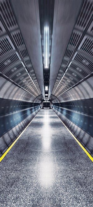 Symmetrical Subway Tunnel with Yellow Line