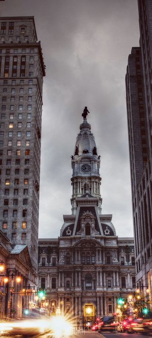 Philadelphia City Hall with traffic at night