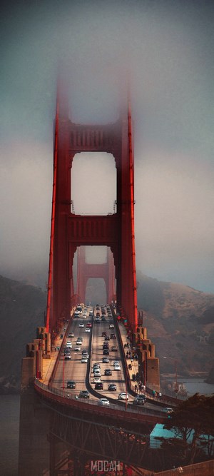 Golden Gate Bridge in Fog with Traffic