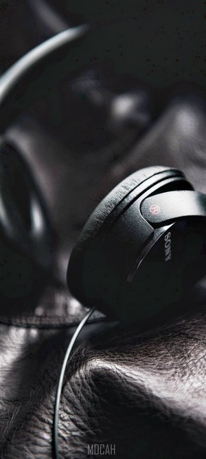 Sony headphones on leather