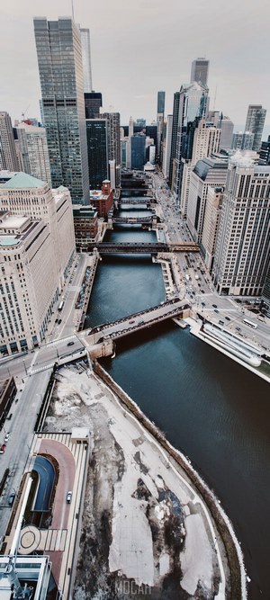 Chicago River and skyscrapers from above