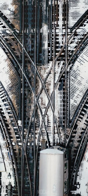 Aerial view of a train at a railroad junction