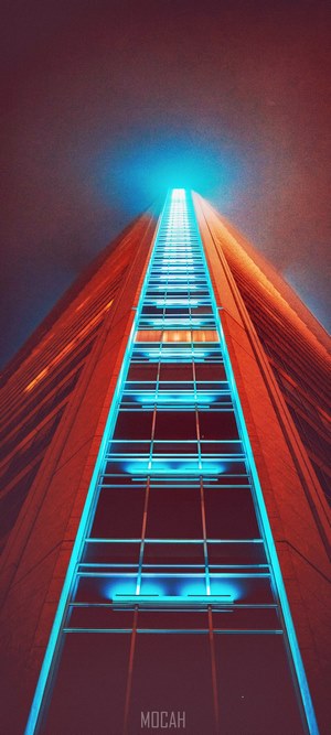 Skyscraper with blue lights at night