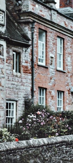 Vicars Close Wells building with flowers