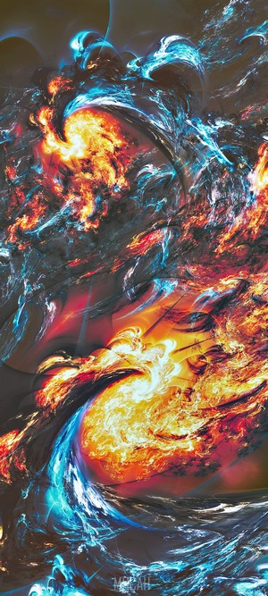 Abstract fractal art with fire and water elements