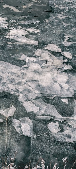 Broken ice on a frozen river