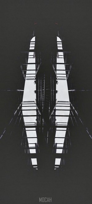 Symmetrical dark building architecture with sky