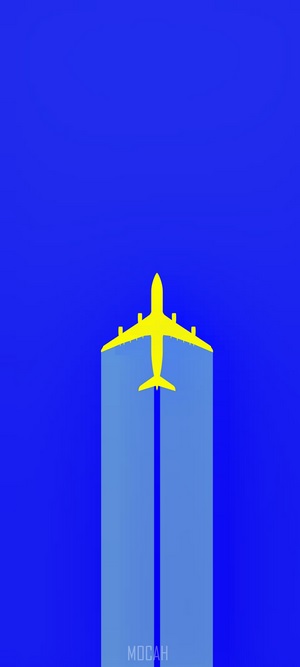 Yellow airplane flying over blue background