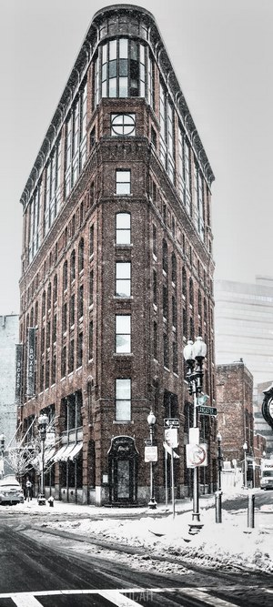 Flatiron Building in Boston during snowfall
