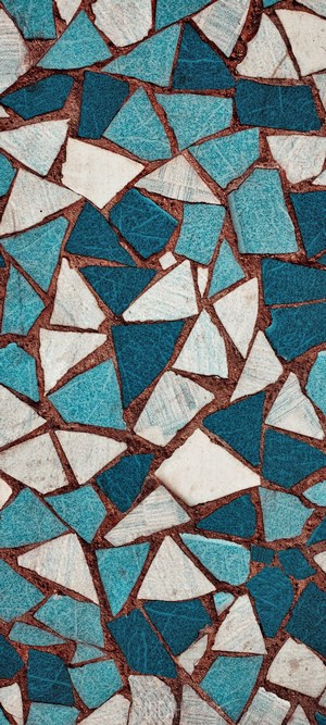 Mosaic wall with teal and white tiles