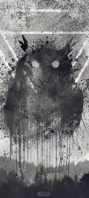 Monochrome Owl Illustration with Forest Background
