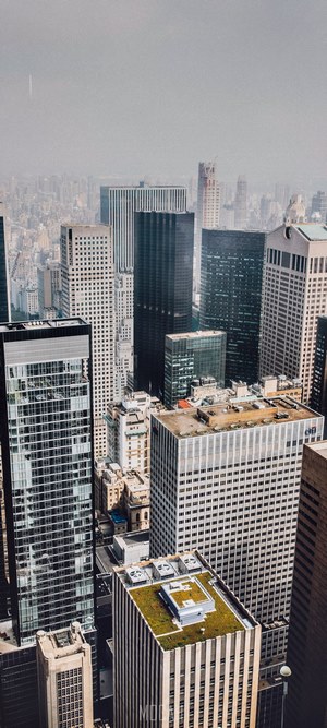 Aerial view of New York City skyscrapers