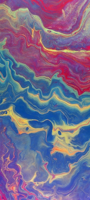 Abstract fluid art with blue, purple, and red swirls