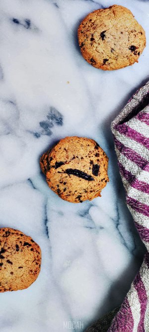 Chocolate chip cookies on a marble surface