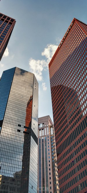 Skyscrapers against a cloudy sky