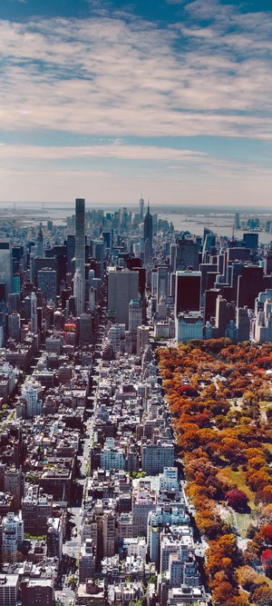 Aerial view of Central Park and New York City in fall