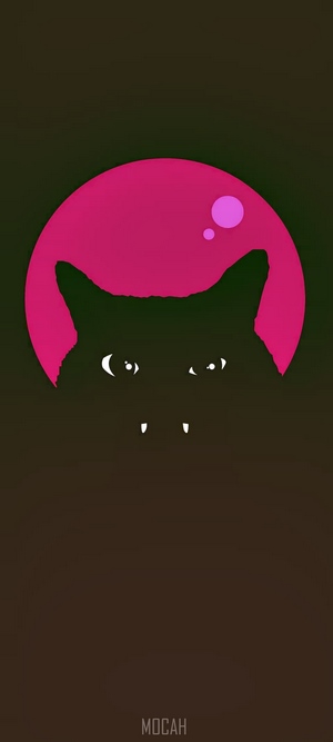 Black cat silhouette against a pink moon