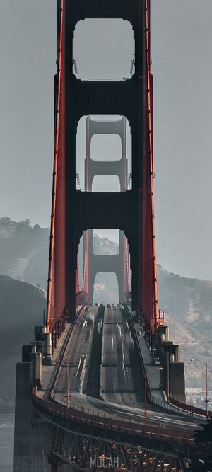 Golden Gate Bridge towers and roadway
