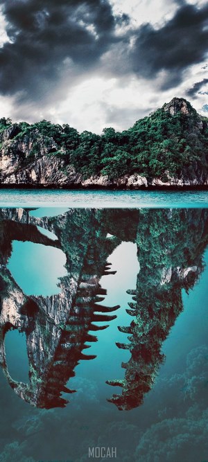 Mysterious Island with Underwater Reflection