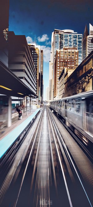Train moving on railway in Chicago