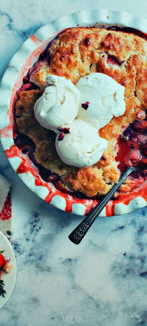 Strawberry and Rose Cobbler with Ice Cream
