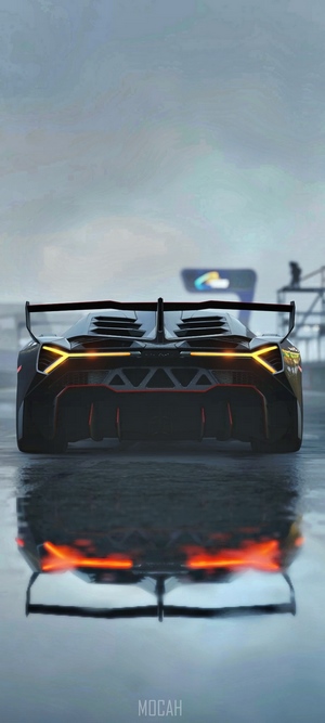 Lamborghini Veneno sports car on a wet track
