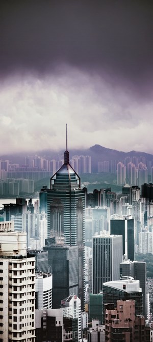Hong Kong skyline under thick clouds