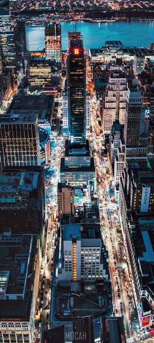 Aerial view of New York City at night