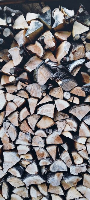 Pile of wedge-shaped firewood