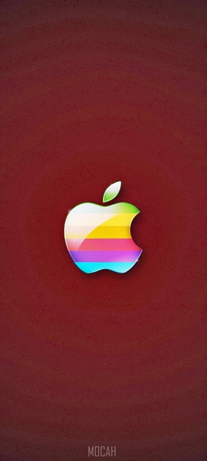 Rainbow Apple Logo on Red Background