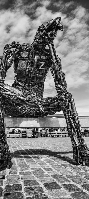 Scrap Metal Robot Sculpture with 'Z' Symbol