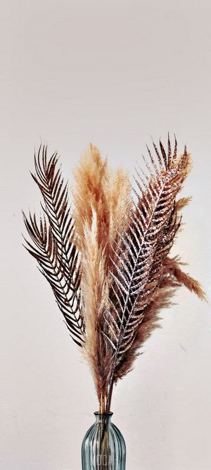 Dried Pampas Grass and Palm Leaves in a Vase