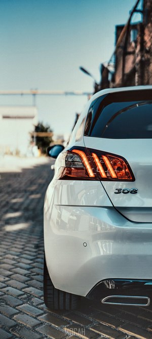 Rear View of White Peugeot 308 Car