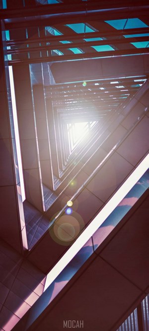 Abstract architectural perspective with light flares